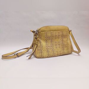 Yellow Eyelet Detail Crossbody Purse Adjustable Strap Bag